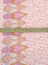 Begonia/Ballet Pink/Sunray/Multi 100% Polyester Ornate Double Border Small Floral Print Gauze 57W