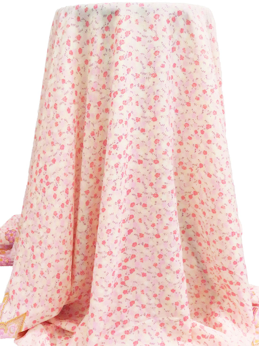 Begonia/Ballet Pink/Sunray/Multi 100% Polyester Ornate Double Border Small Floral Print Gauze 57W