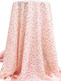 Begonia/Ballet Pink/Sunray/Multi 100% Polyester Ornate Double Border Small Floral Print Gauze 57W