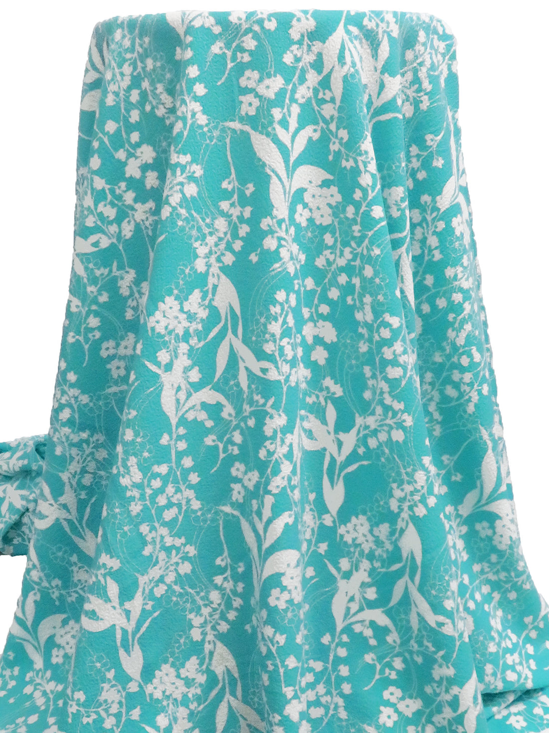 Sea Serpent Blue/White 100% Polyester Floral Silhouette Print Puckered Shirting 59W