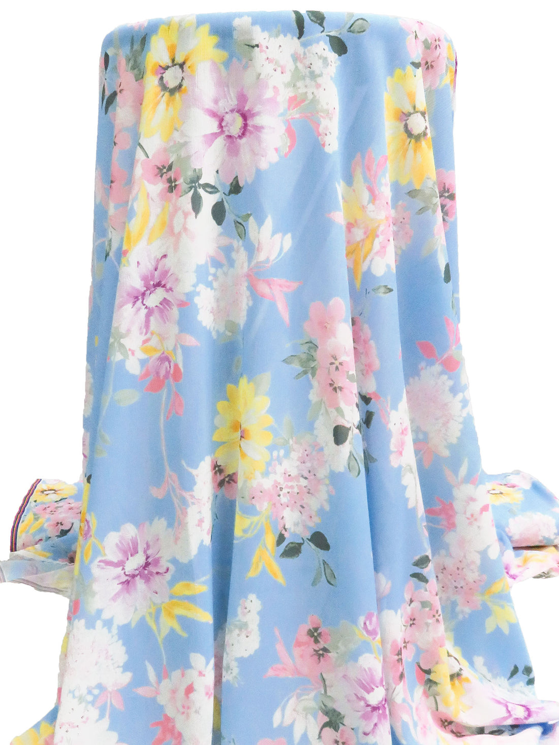 Jordy Blue/Orchid Pink/Maize/Multi 100% Polyester Floral Cluster Print Crinkle Chiffon 56W