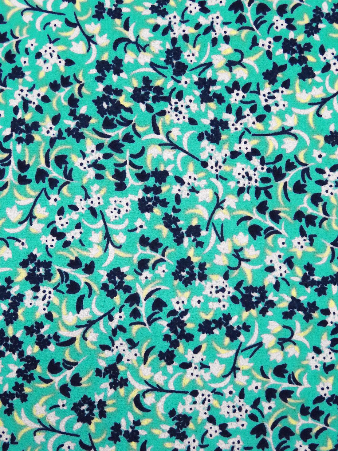 Turquoise/Dark Midnight Navy/White/Multi 100% Polyester Small Floral Print Crepe Blouse Weight Woven 58W