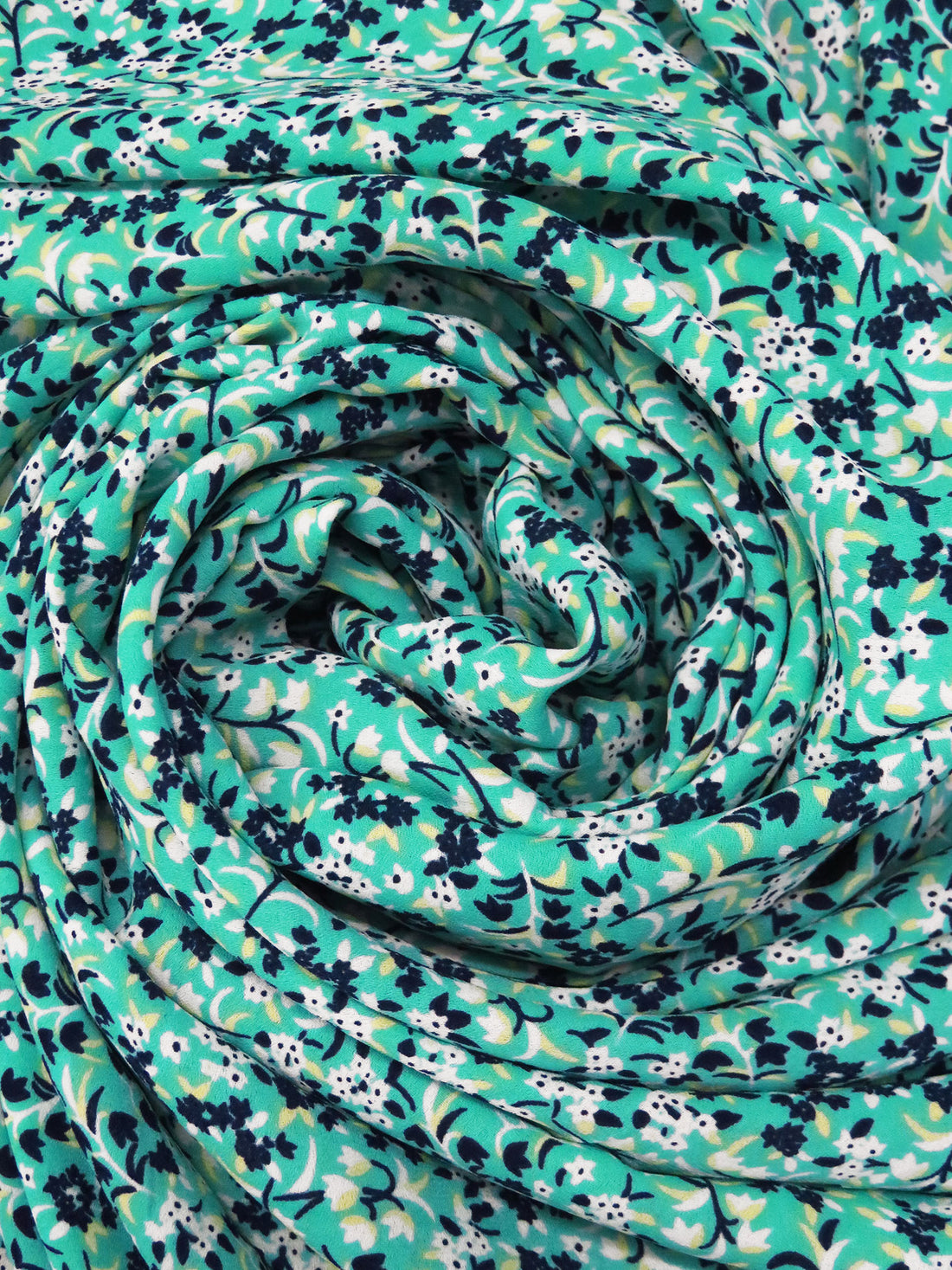 Turquoise/Dark Midnight Navy/White/Multi 100% Polyester Small Floral Print Crepe Blouse Weight Woven 58W