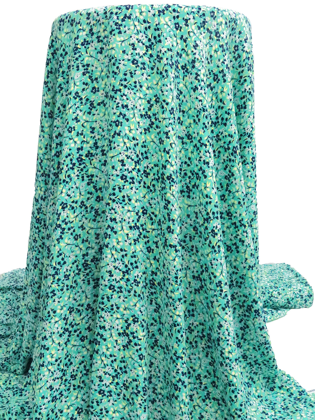 Turquoise/Dark Midnight Navy/White/Multi 100% Polyester Small Floral Print Crepe Blouse Weight Woven 58W