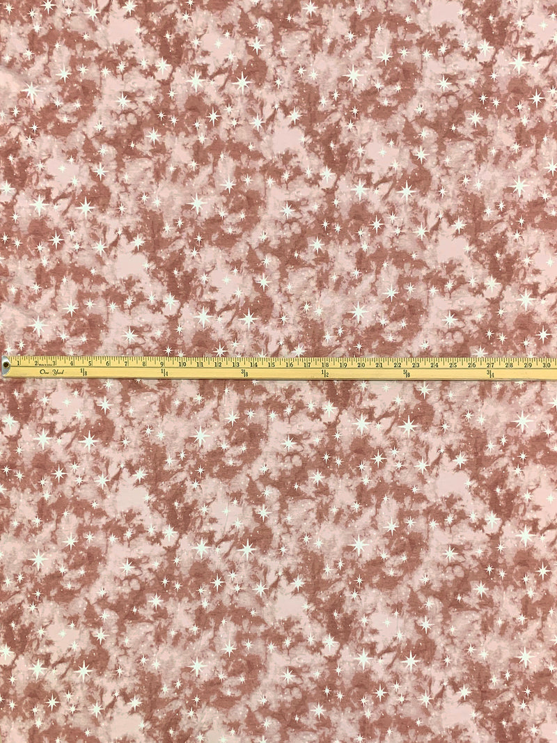 Antique Rose/Dusty Rose/Off-White Polyester/Rayon/Lycra Starlight Tie-Dye Print French Terry Knit 58W