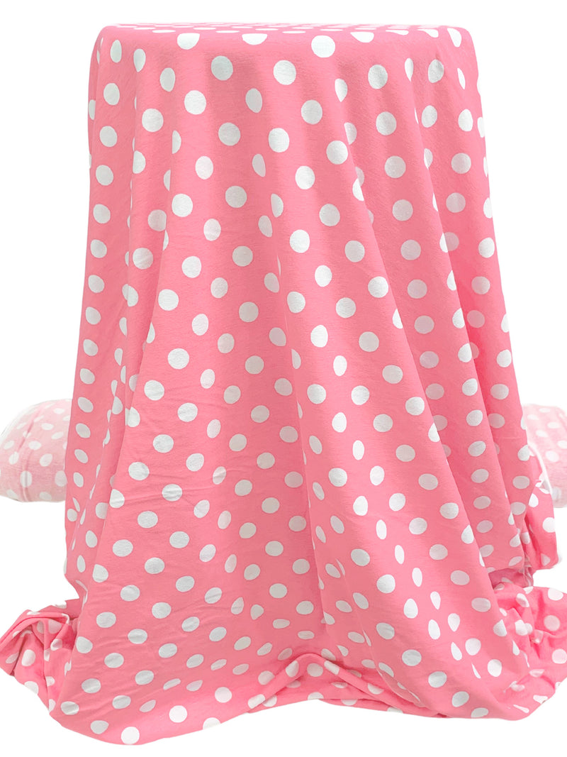 Flamingo Pink/White Cotton/Lycra Polka Dot Print Jersey Knit 60W