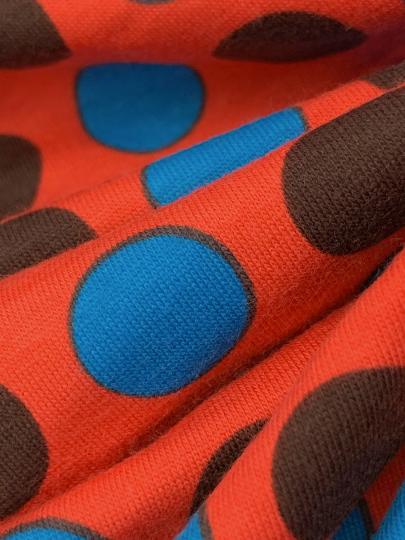 Mandarin Red/French Blue/Espresso Cotton/Lycra Dot Print Jersey Knit 58W