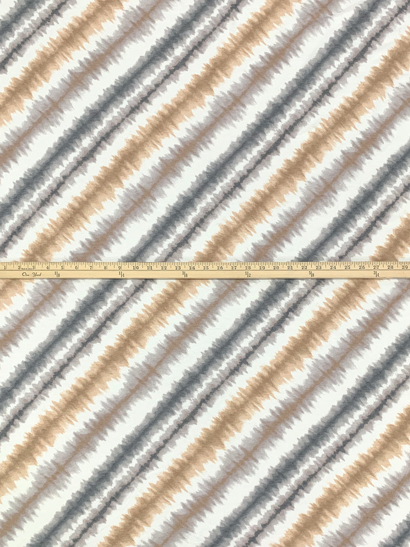 White/Tan/Ash Gray/Dark Cool Lead Polyester/Rayon/Lycra Jagged Diagonal Stripe Print French Terry Knit 58W