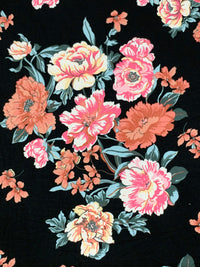 Black/Candy Pink/Pale Goldenrod/Salmon Pink Polyester/Lycra Floral Print Double Brushed Knit 58W