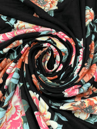 Black/Candy Pink/Pale Goldenrod/Salmon Pink Polyester/Lycra Floral Print Double Brushed Knit 58W