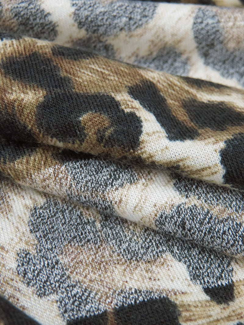 Fawn/Cream/Black/Multi Polyester/Lycra Muted Horizontal Stripe On Animal Print Jersey Knit 52W