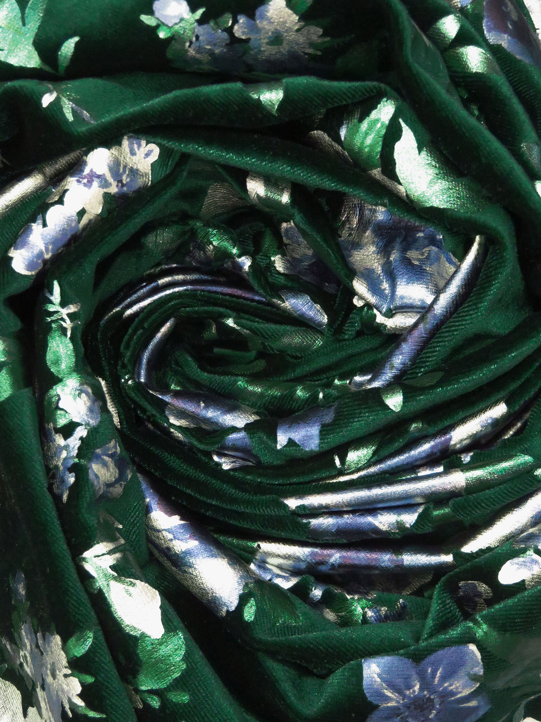 Dark Green/Silver/Dark Ice Blue/Multi Polyester/Lycra Floral Foil Digital Print Stretch Velvet Knit - Black Halo - 60W
