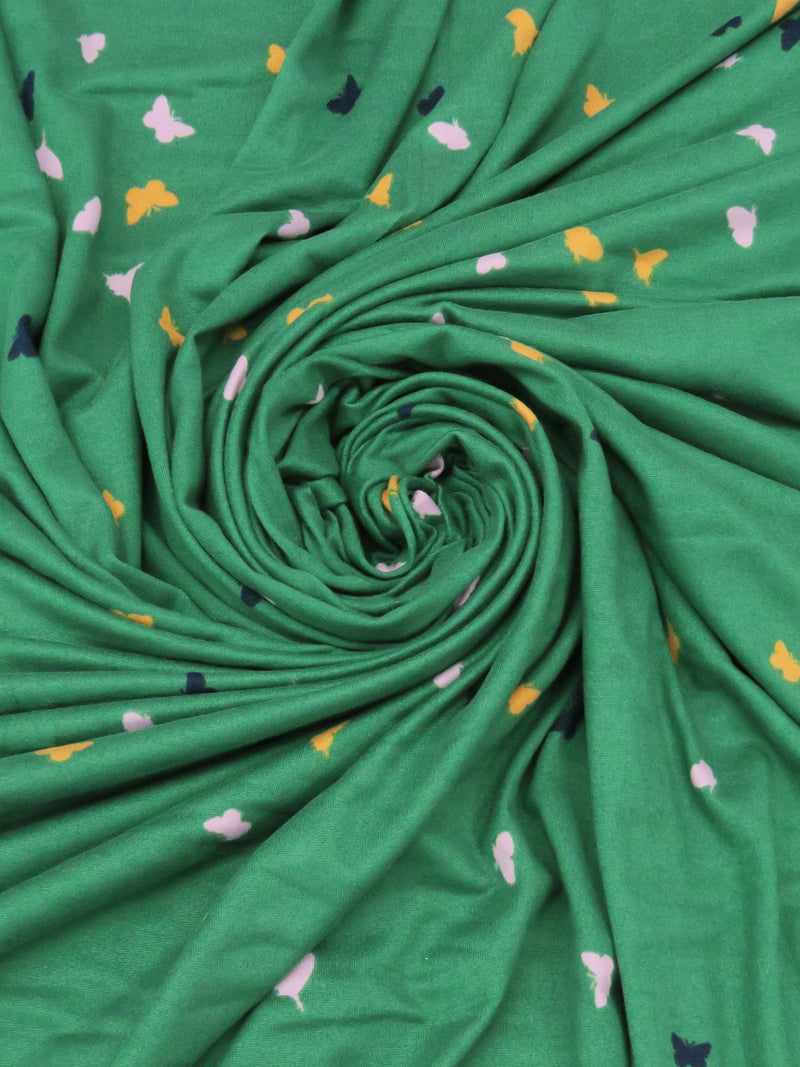 Irish Green/Taffy Pink/Goldenrod/Navy Polyester/Lycra Butterfly Print Double Brushed Knit 58W