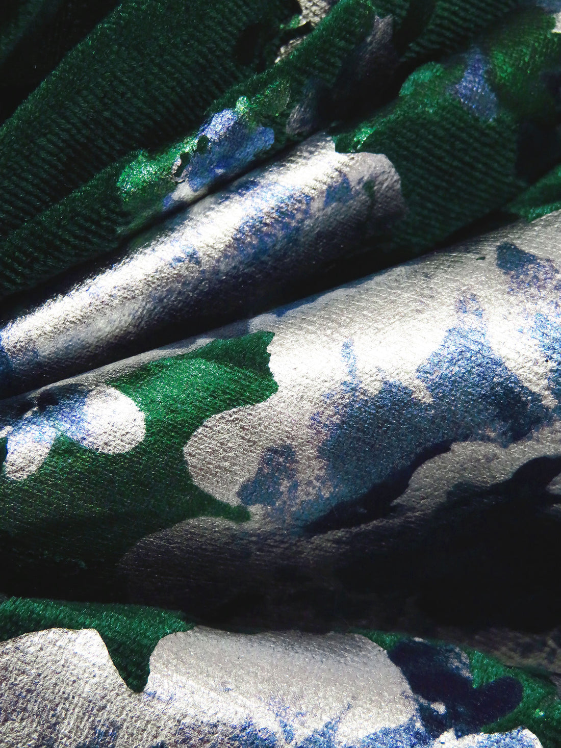 Dark Green/Silver/Dark Ice Blue/Multi Polyester/Lycra Floral Foil Digital Print Stretch Velvet Knit - Black Halo - 60W