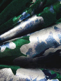 Dark Green/Silver/Dark Ice Blue/Multi Polyester/Lycra Floral Foil Digital Print Stretch Velvet Knit - Black Halo - 60W