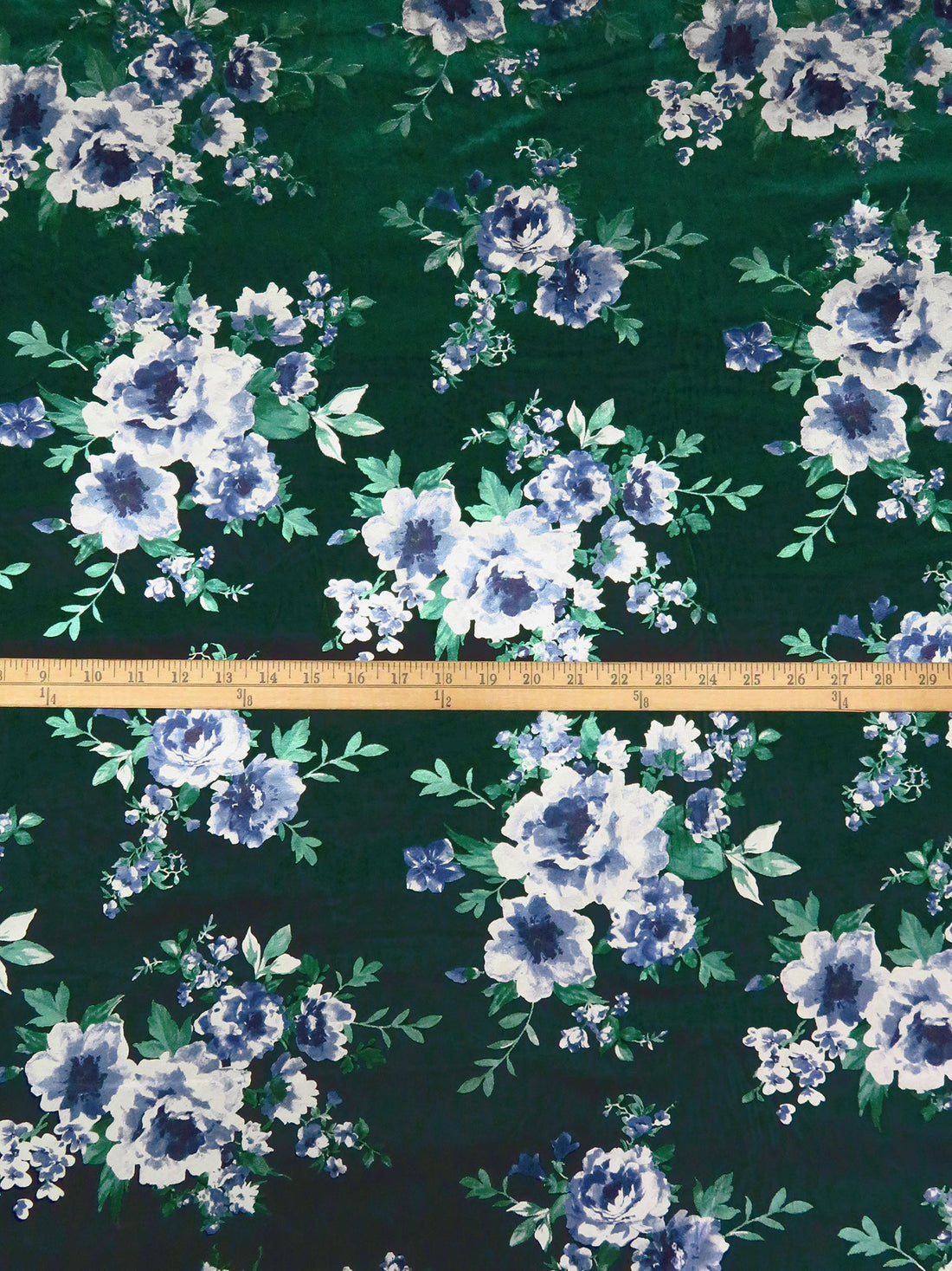 Dark Green/Silver/Dark Ice Blue/Multi Polyester/Lycra Floral Foil Digital Print Stretch Velvet Knit - Black Halo - 60W