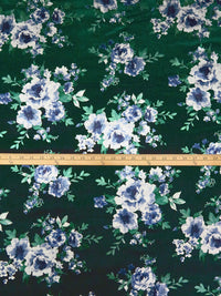 Dark Green/Silver/Dark Ice Blue/Multi Polyester/Lycra Floral Foil Digital Print Stretch Velvet Knit - Black Halo - 60W