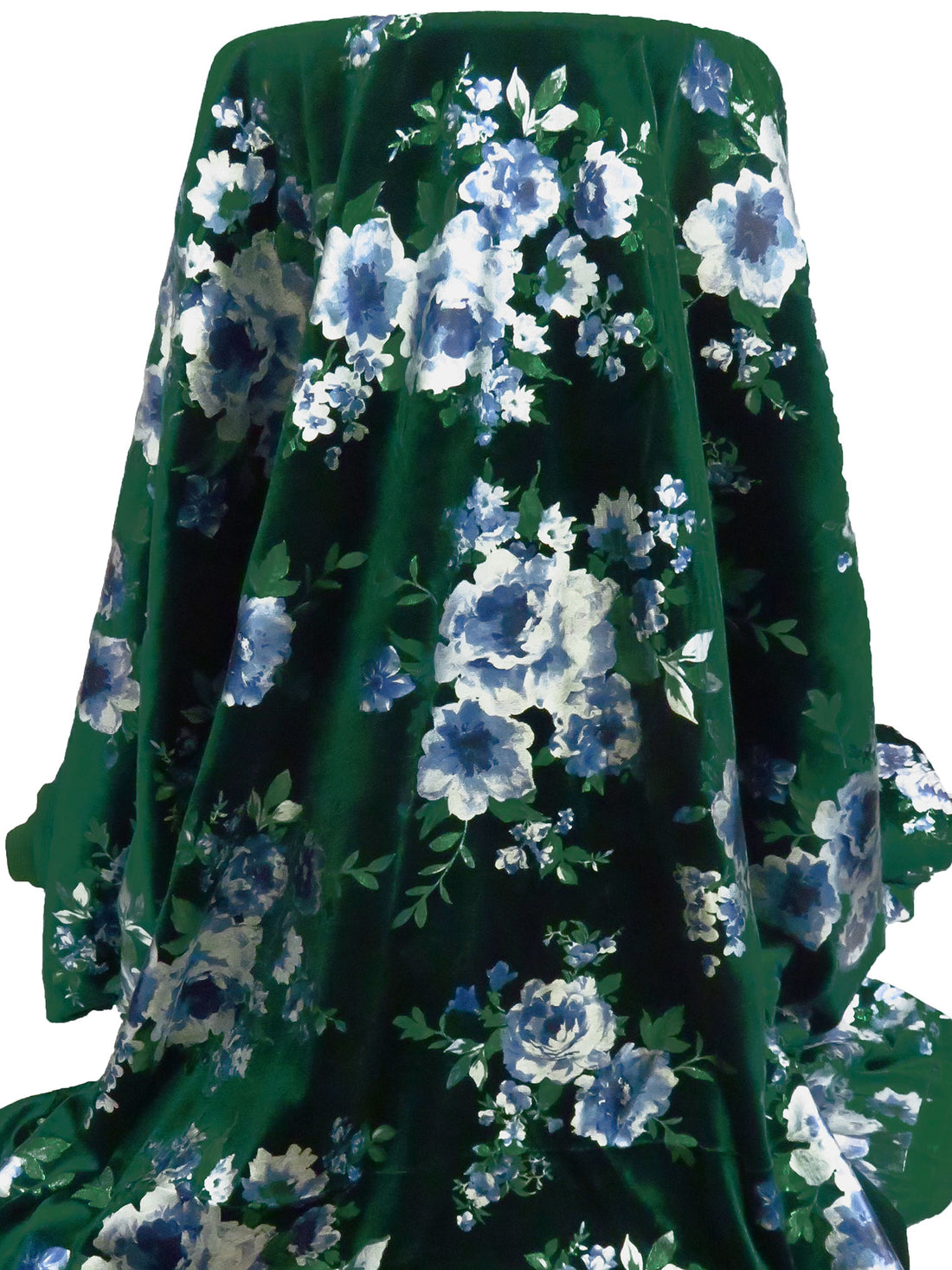 Dark Green/Silver/Dark Ice Blue/Multi Polyester/Lycra Floral Foil Digital Print Stretch Velvet Knit - Black Halo - 60W