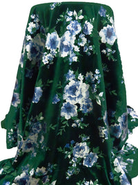 Dark Green/Silver/Dark Ice Blue/Multi Polyester/Lycra Floral Foil Digital Print Stretch Velvet Knit - Black Halo - 60W