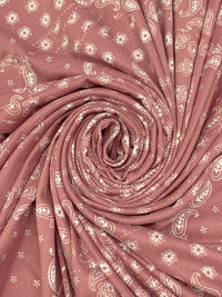 Dusty Rose/White Polyester/Lycra Floral Paisley Print Double Brushed Knit 58W