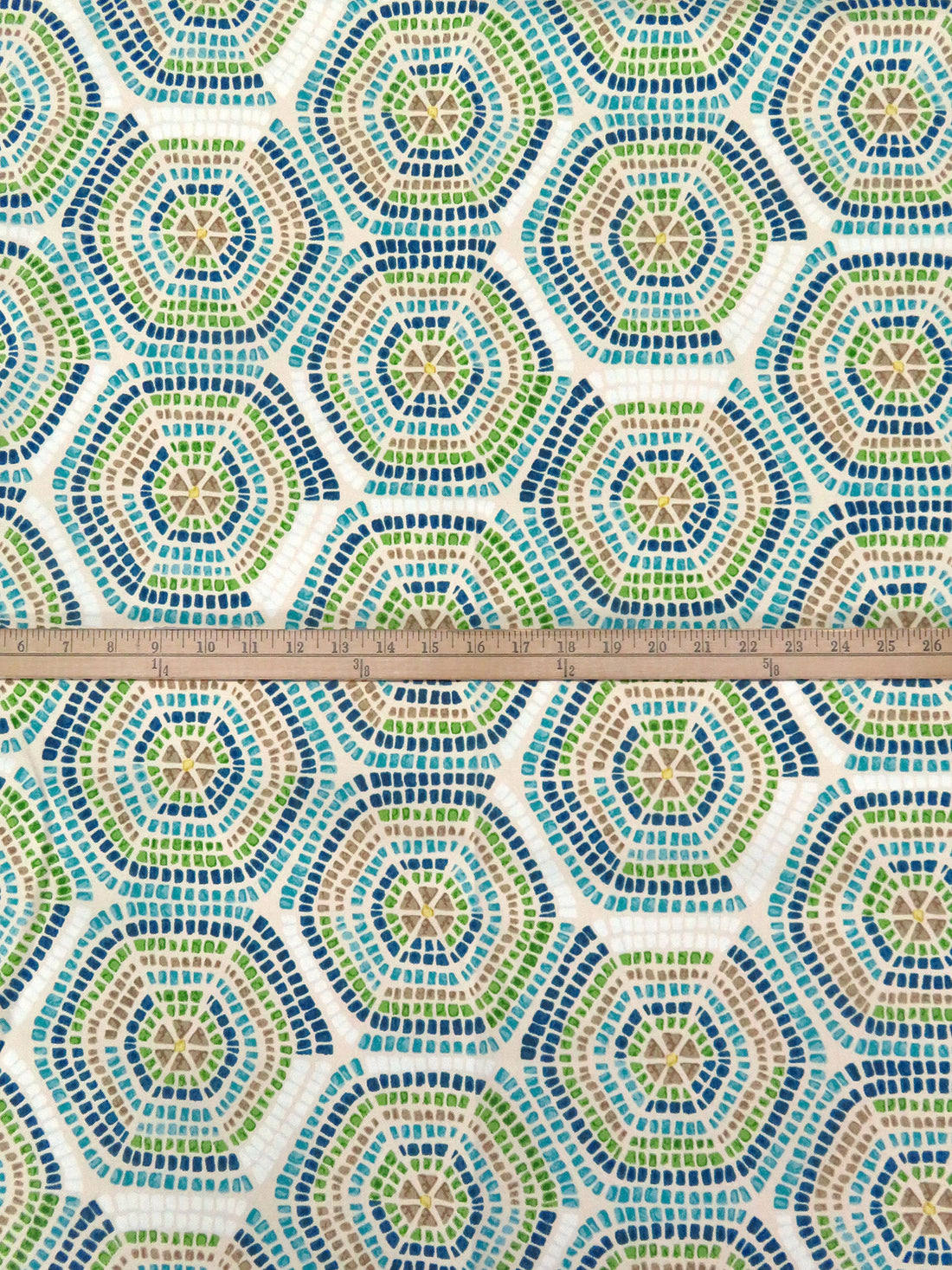 Champagne/Dark Turquoise/Palm Green/Multi 100% Polyester Mosaic Print Outdoor Canvas 55W