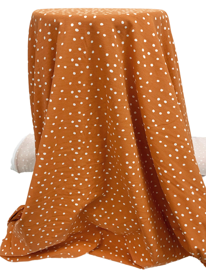 Canyon Orange/White Cotton/Lycra Irregular Dots Print Jersey Knit 60W