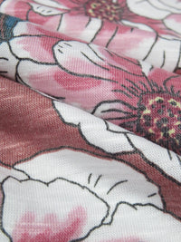 Dark Rose Pink/Steel Teal/Cherry Pink/Multi Polyester/Lycra Floral Print Slubbed Jersey Knit 56W