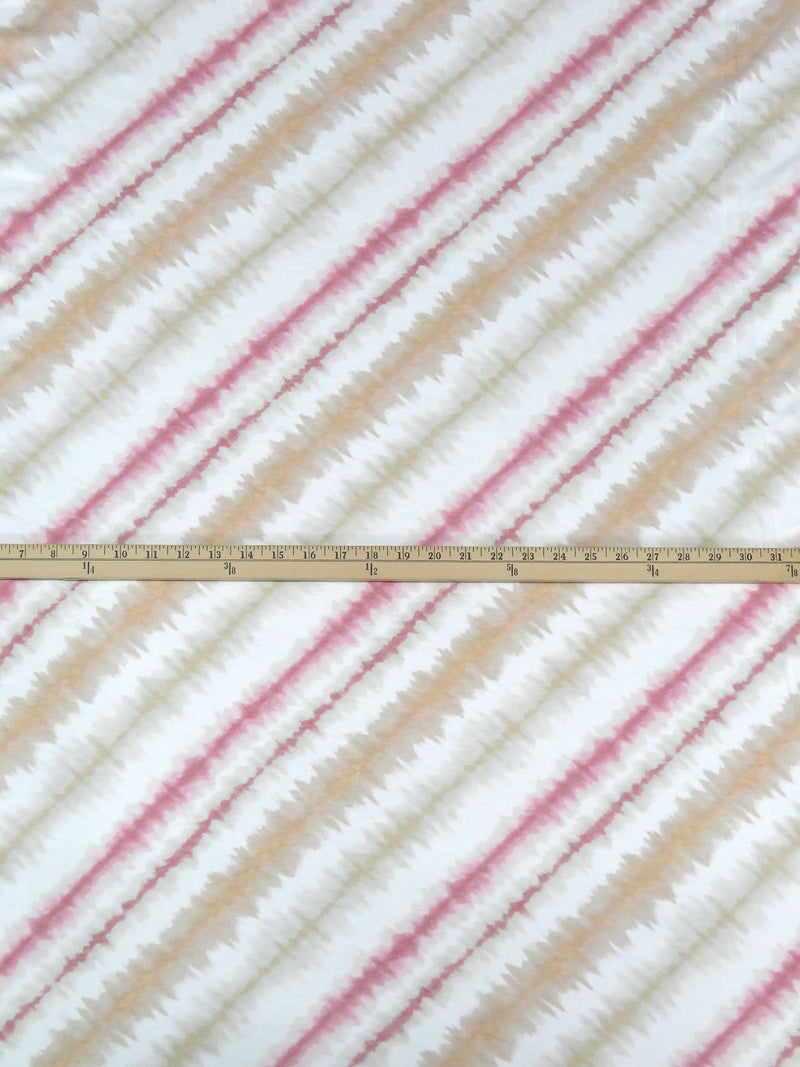 White/Mauve Pink/Khaki Polyester/Lycra Diagonal Tie-Dye Stripe Print French Terry Knit 58W