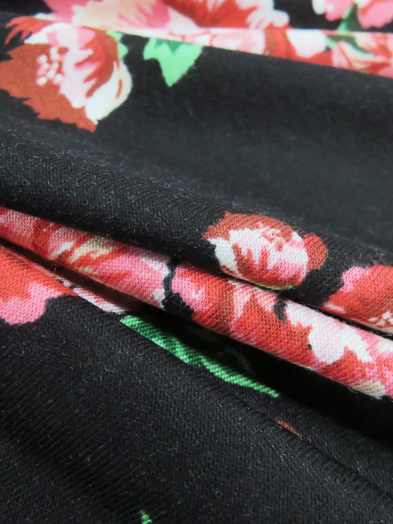 Black/Bright Cherry Blossom/Barn Red/Multi Rayon/Lycra Floral Print Jersey Knit 56W