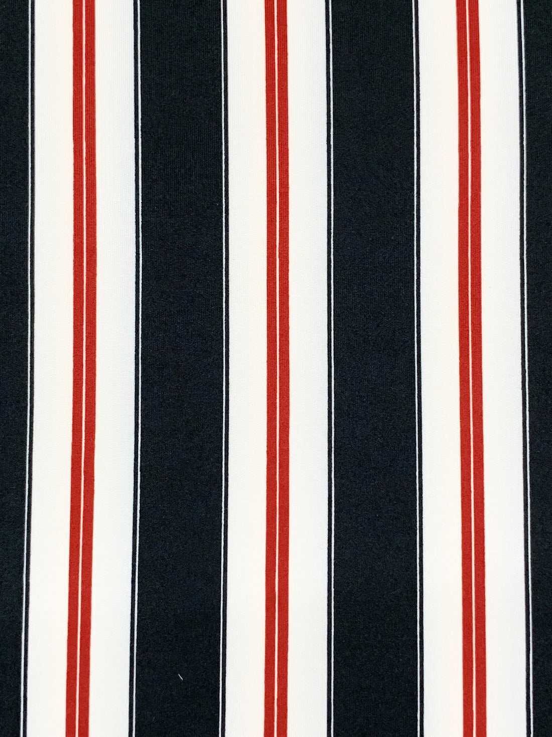 Muted Midnight Navy/Eggshell/Firebrick Polyester/Lycra Vertical Stripe Print Double Brushed Knit 56W