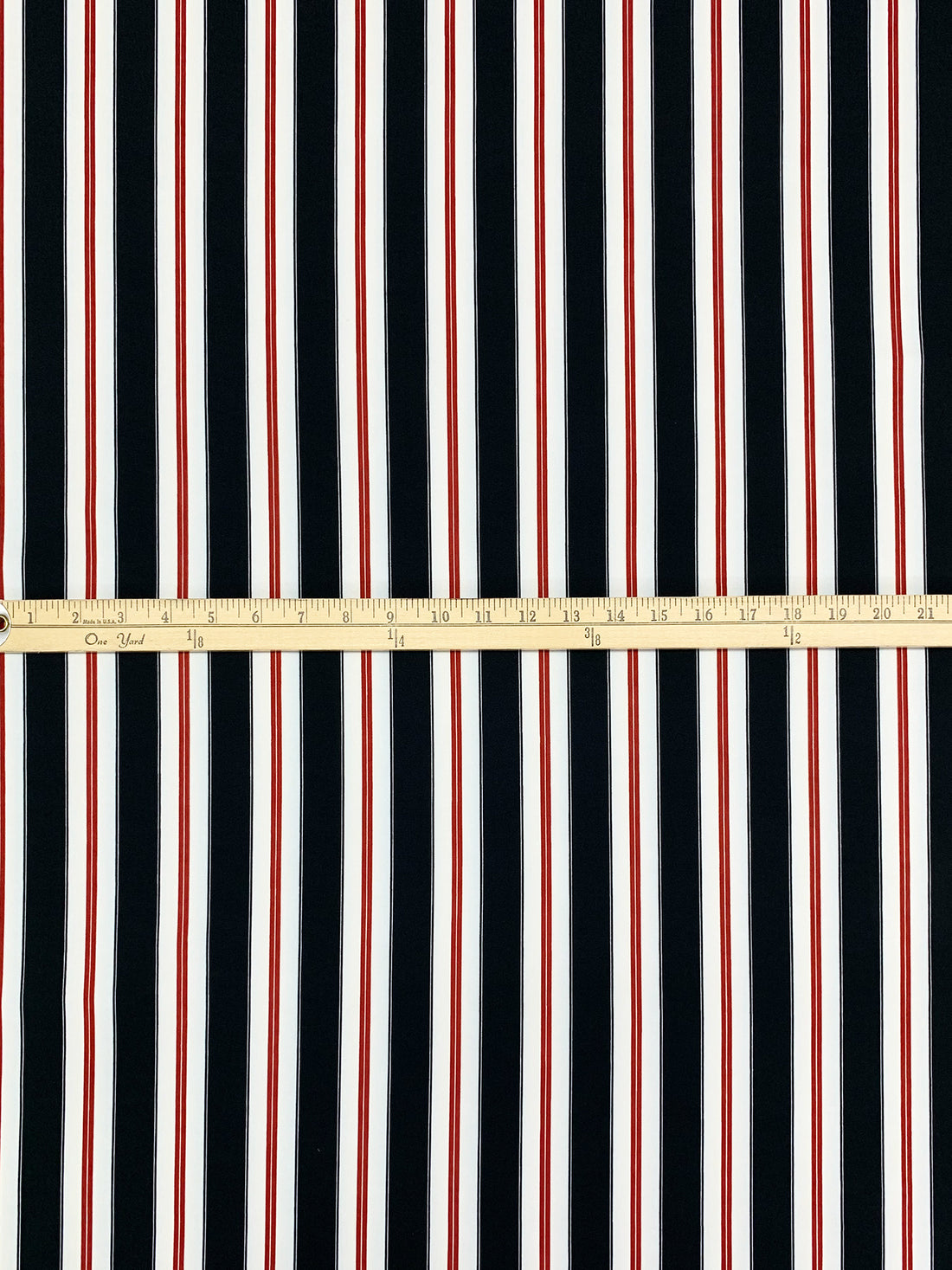 Muted Midnight Navy/Eggshell/Firebrick Polyester/Lycra Vertical Stripe Print Double Brushed Knit 56W