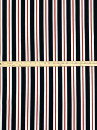 Muted Midnight Navy/Eggshell/Firebrick Polyester/Lycra Vertical Stripe Print Double Brushed Knit 56W