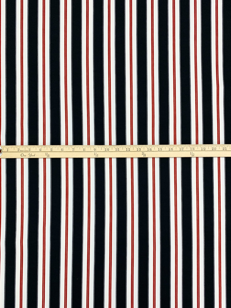 Muted Midnight Navy/Eggshell/Firebrick Polyester/Lycra Vertical Stripe Print Double Brushed Knit 56W