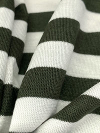 Dark Forest Green/White Rayon/Lycra Horizontal Stripe Jersey Knit 60W