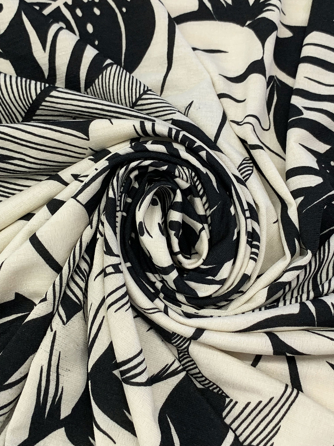 Parchment/Black Polyester/Lycra Floral Print ITY Knit 59W