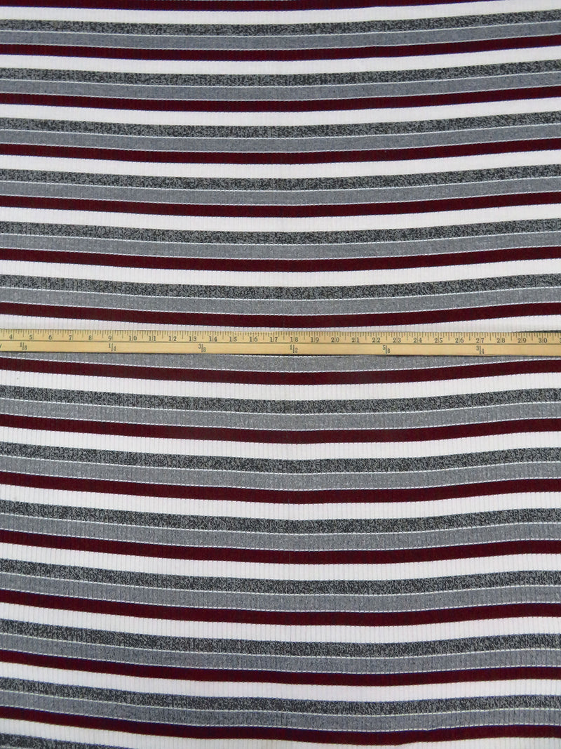 White/Dark Maroon/Medium Gray/Multi 100% Polyester Horizontal Stripe Weave Rib Sweater Knit 56W