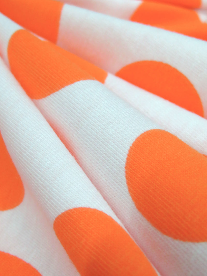 Highlighter Orange/White Cotton/Lycra Dot Print Jersey Knit 60W