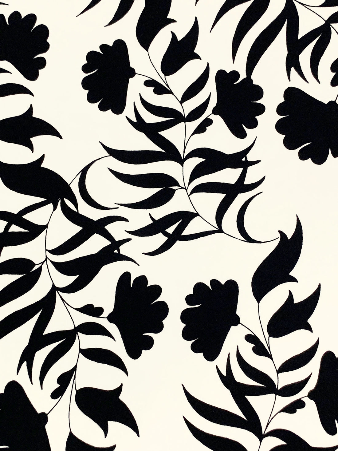 Pale Alabaster/Black Polyester/Lycra Silhouette Floral Print ITY Knit 58W