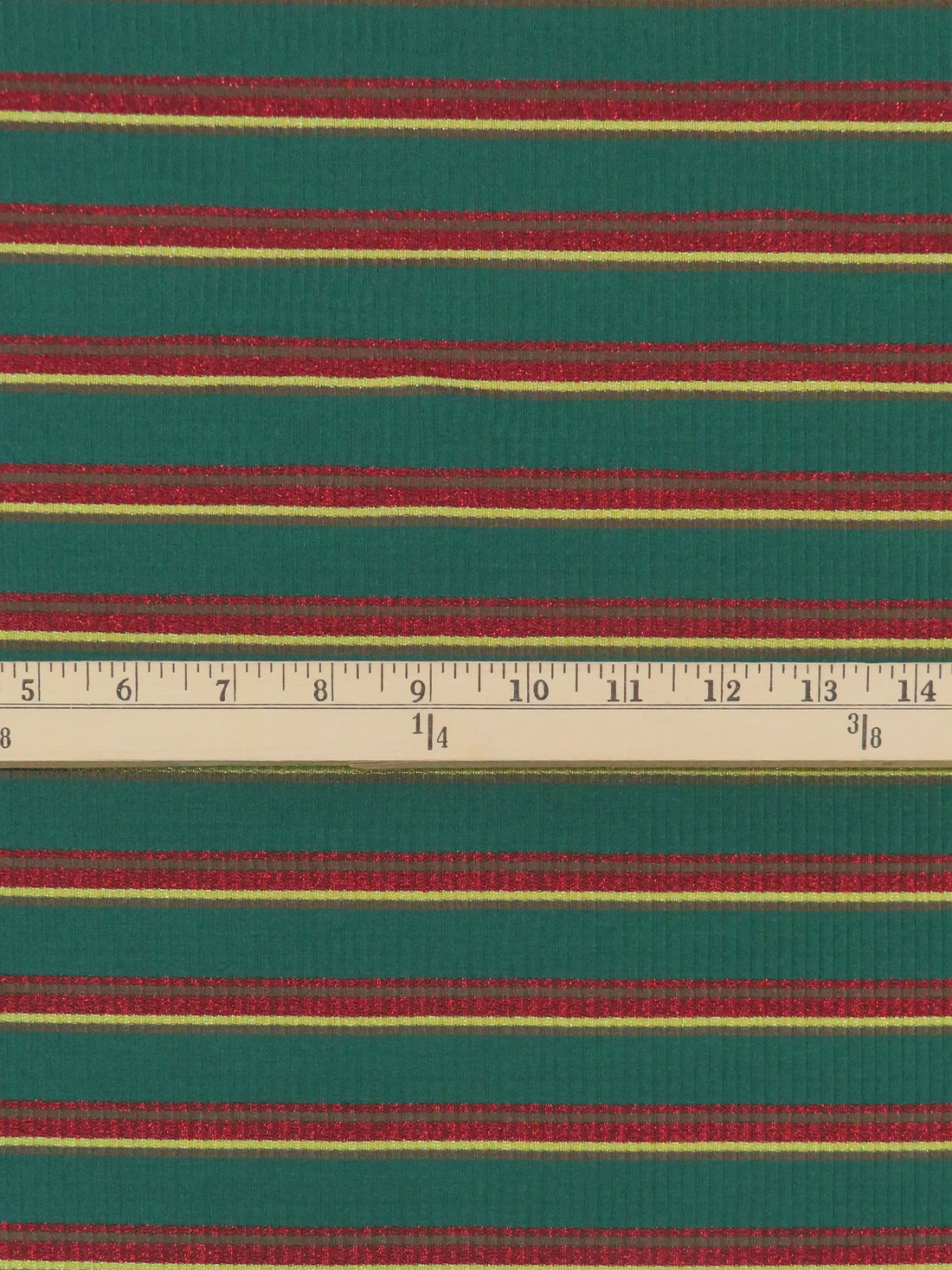 Evergreen/Crimson/Cedar Brown/Light Gold Polyester/Lurex/Lycra Horizontal Stripe Rib Knit 54W