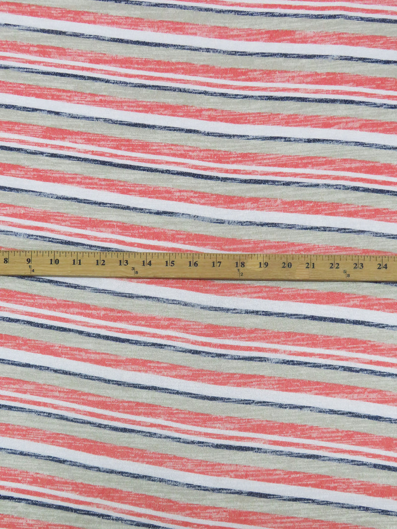 Coral/Oatmeal/White/Navy Polyester/Lycra Slight Diagonal Variegated Stripe Jersey Sweater Knit 52W