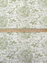 Off-White/Dark Old Moss 100% Linen Artistic Floral Print Shirt Weight Woven - European Mill - 58W