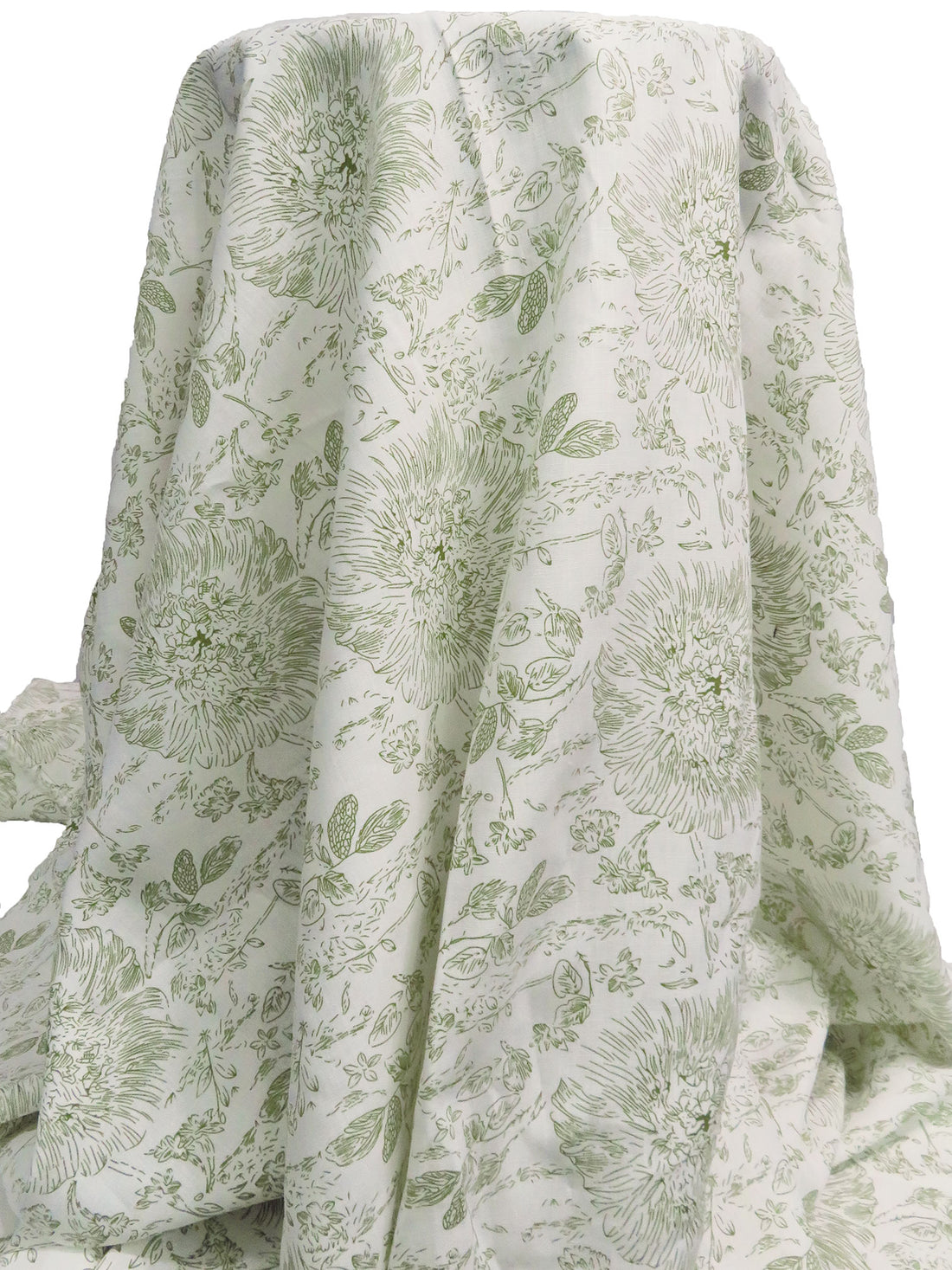 Off-White/Dark Old Moss 100% Linen Artistic Floral Print Shirt Weight Woven - European Mill - 58W