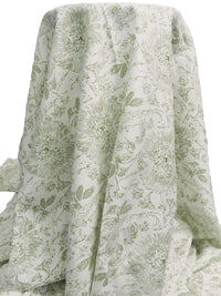 Off-White/Dark Old Moss 100% Linen Artistic Floral Print Shirt Weight Woven - European Mill - 58W