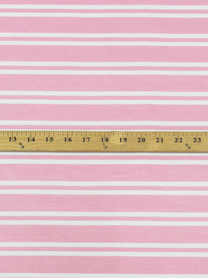 Geranium Pink/White Rayon/Lycra Horizontal Stripe Design Jersey Knit 56W