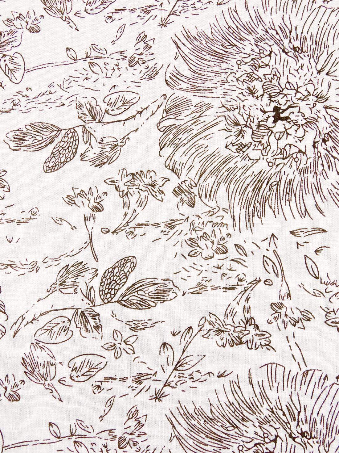 White/Chocolate 100% Linen Artistic Floral Print Shirt Weight Woven - European Mill - 58W