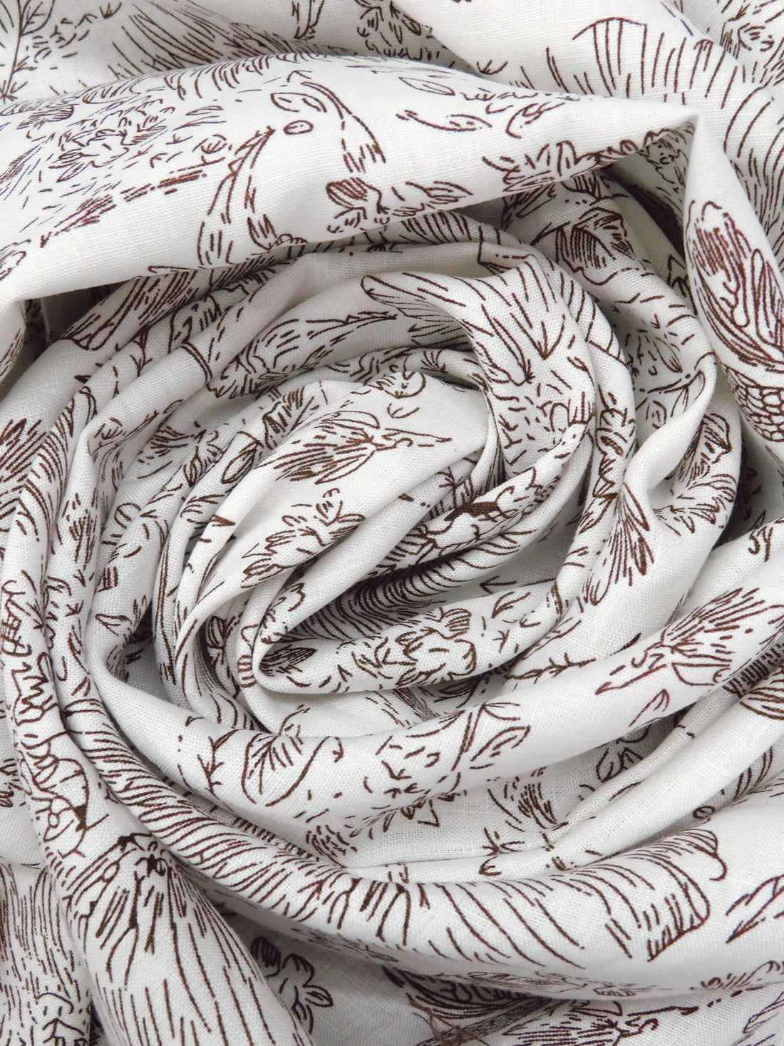 White/Chocolate 100% Linen Artistic Floral Print Shirt Weight Woven - European Mill - 58W
