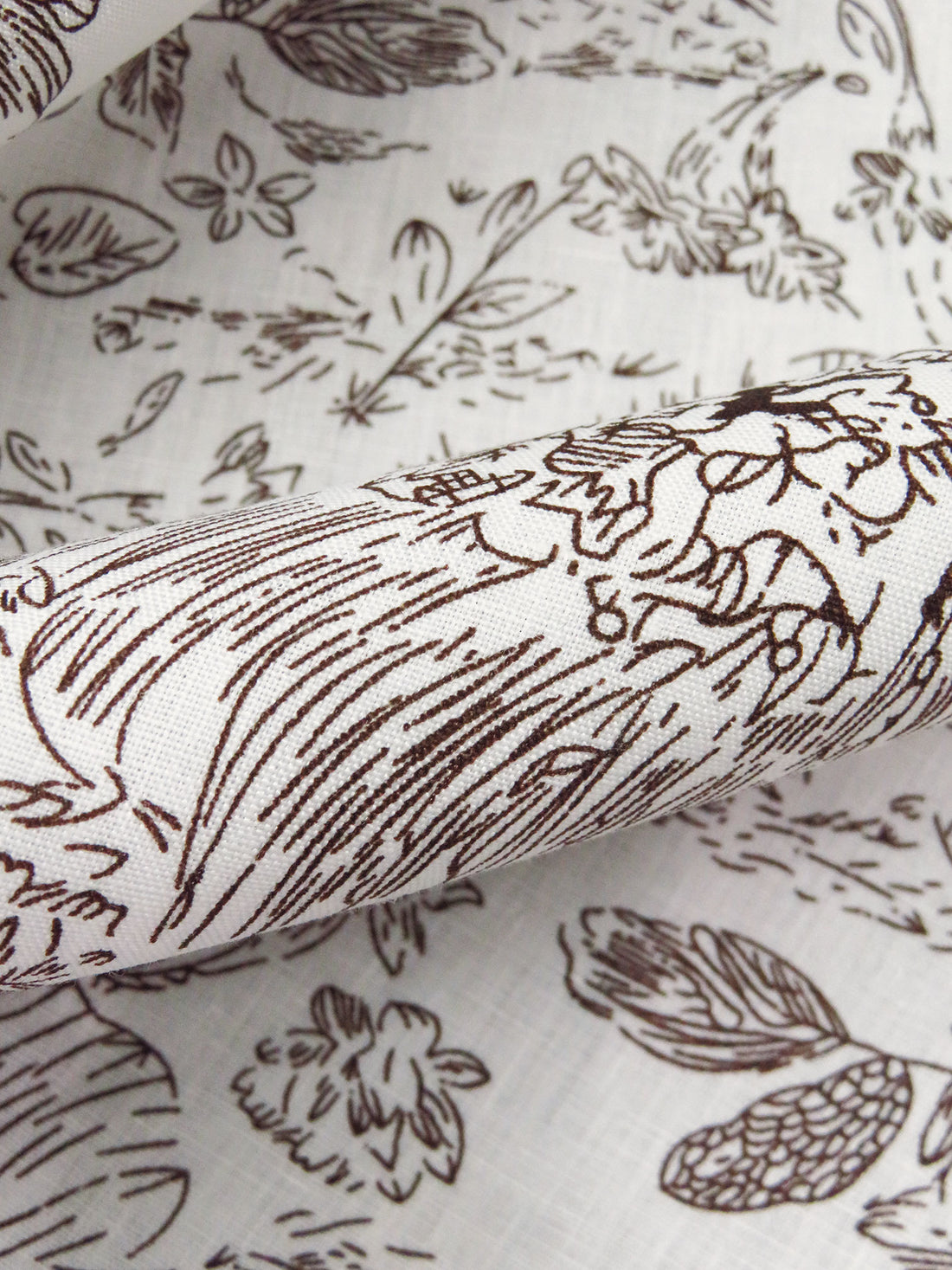 White/Chocolate 100% Linen Artistic Floral Print Shirt Weight Woven - European Mill - 58W