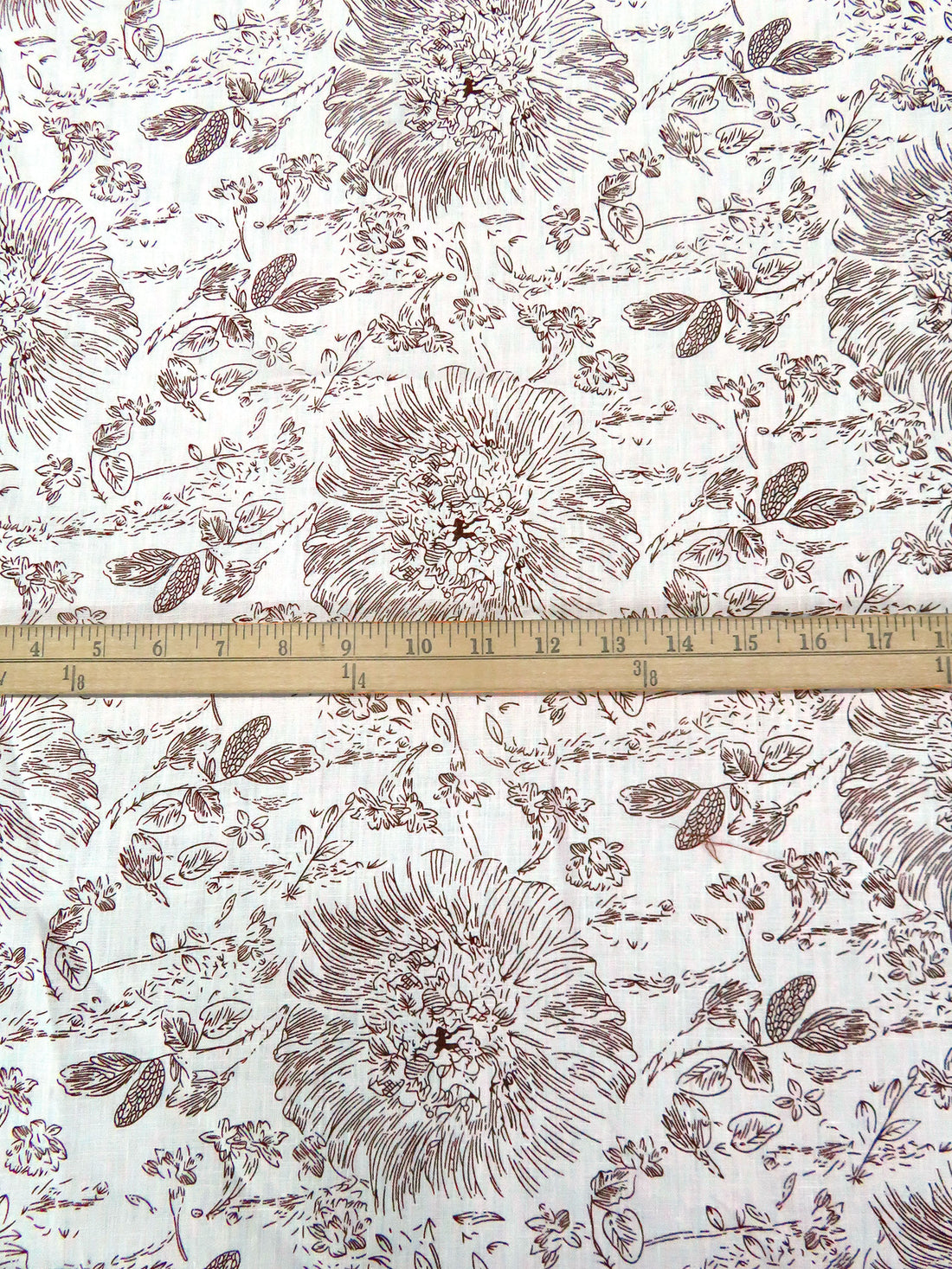 White/Chocolate 100% Linen Artistic Floral Print Shirt Weight Woven - European Mill - 58W