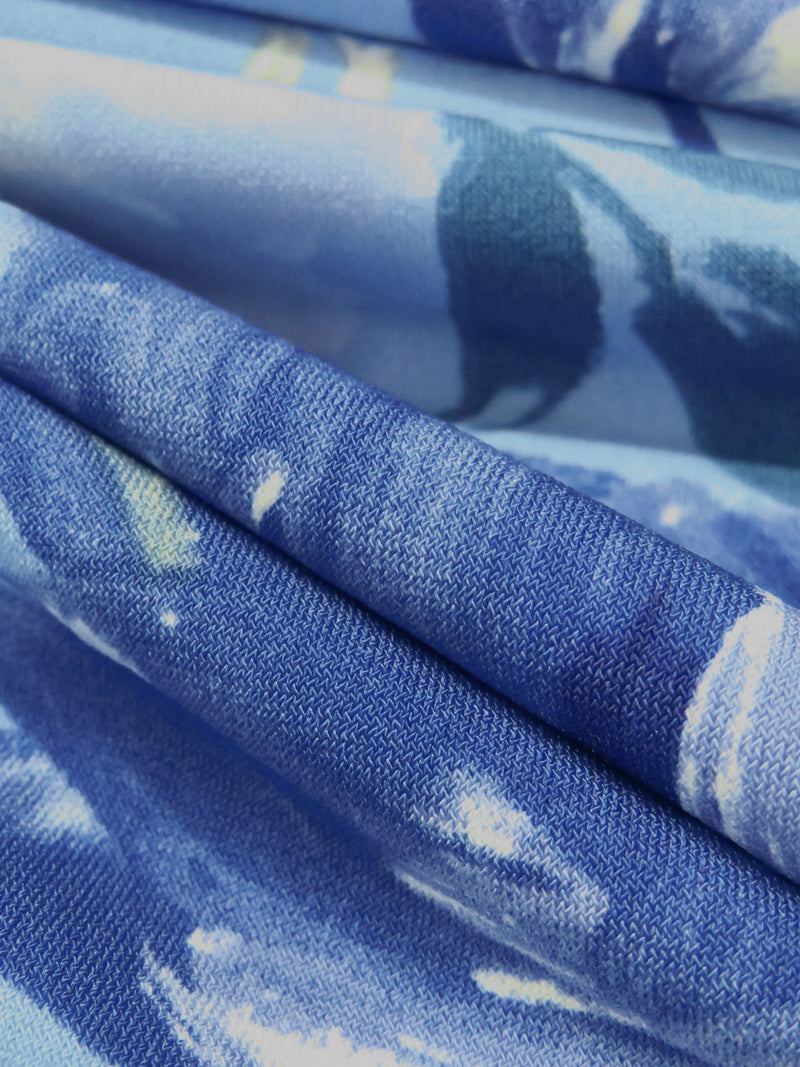 Vista Blue/Dark Cornflower/White/Multi Polyester/Lycra Large Floral Print ITY Knit 58W