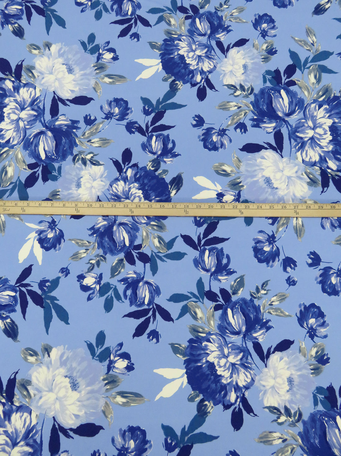 Vista Blue/Dark Cornflower/White/Multi Polyester/Lycra Large Floral Print ITY Knit 58W